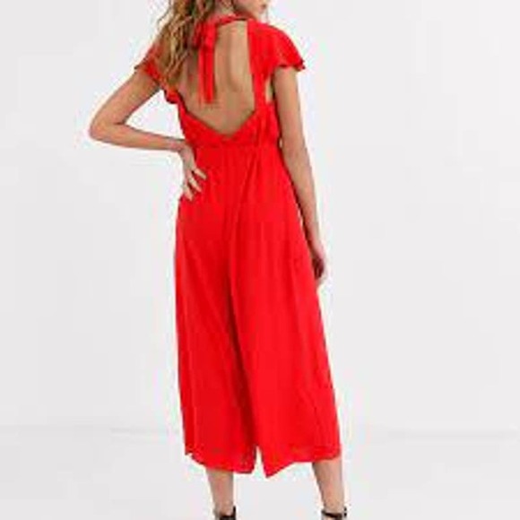 ASOS Maternity button front frill sleeve wide leg jumpsuit with cut out back - Picture 14 of 14